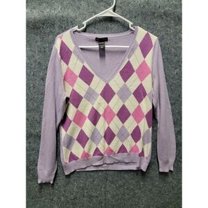 New York & Company V-Neck Purple Pullover‎ Sweater Size L